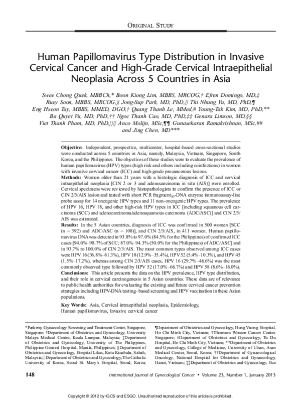 (PDF) Human Papillomavirus Type Distribution in Invasive Cervical ...