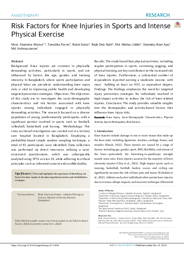 (PDF) Risk Factors for Knee Injuries in Sports and Intense Physical ...