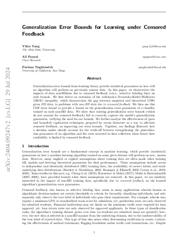 (PDF) Generalization Error Bounds for Learning under Censored Feedback