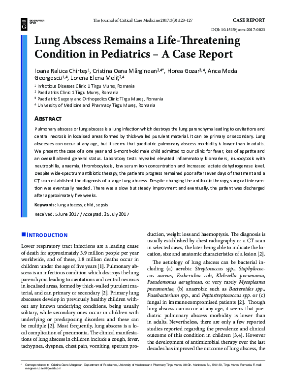 (PDF) Lung Abscess Remains a Life-Threatening Condition in Pediatrics ...