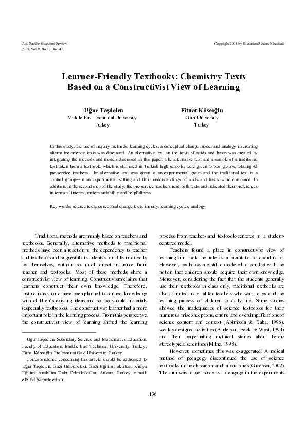 (PDF) Learner-friendly textbooks: Chemistry texts based on a ...