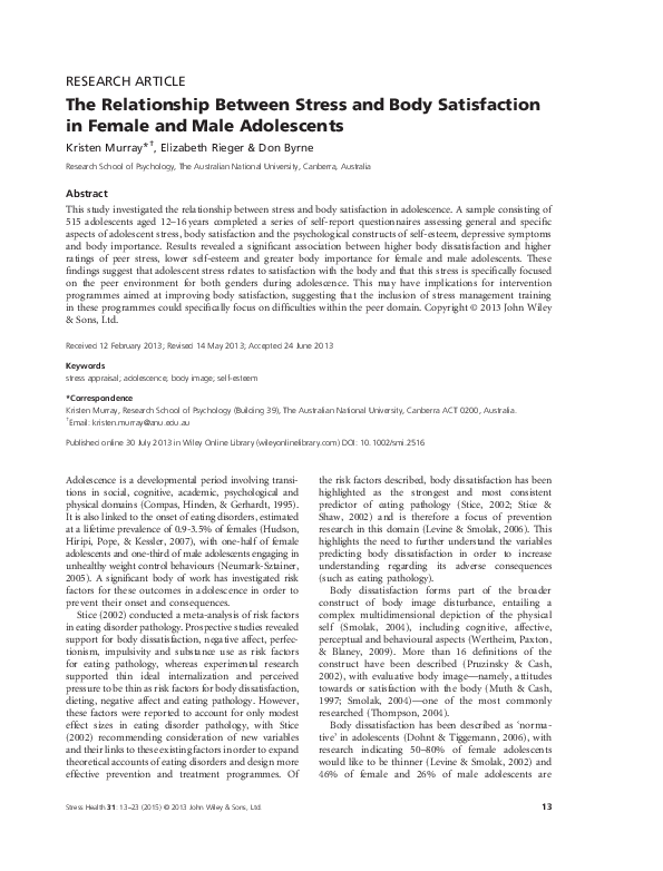 (PDF) The Relationship Between Stress and Body Satisfaction in Female ...