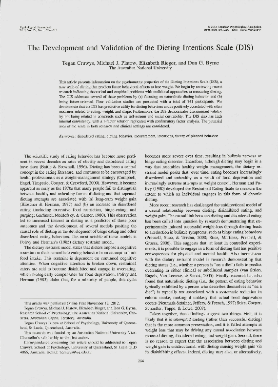 (PDF) The development and validation of the Dieting Intentions Scale (DIS)