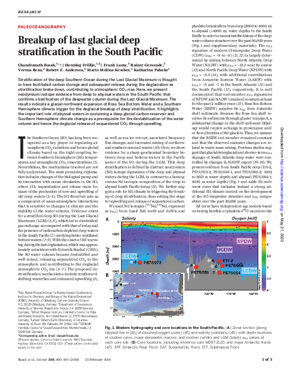 (PDF) Breakup of last glacial deep stratification in the South Pacific