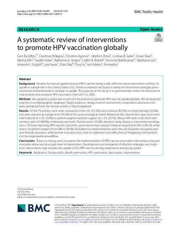 (PDF) A systematic review of interventions to promote HPV vaccination ...