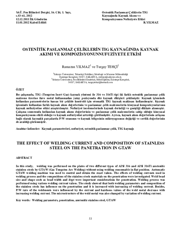 (PDF) The Effect of Welding Current and Composition of Stainless steel ...