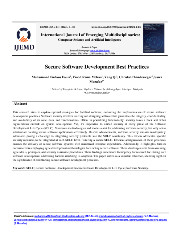 (PDF) Secure Software Development Best Practices