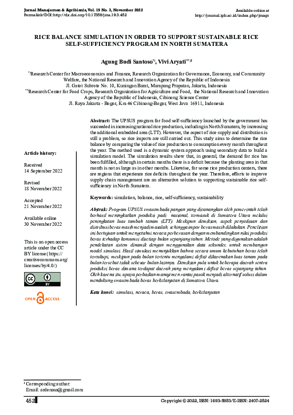 (PDF) Rice Balance Simulation in Order To Support Sustainable Rice Self ...