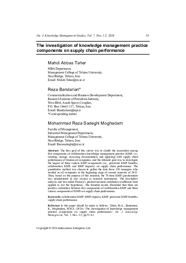 (PDF) The investigation of knowledge management practice components on ...