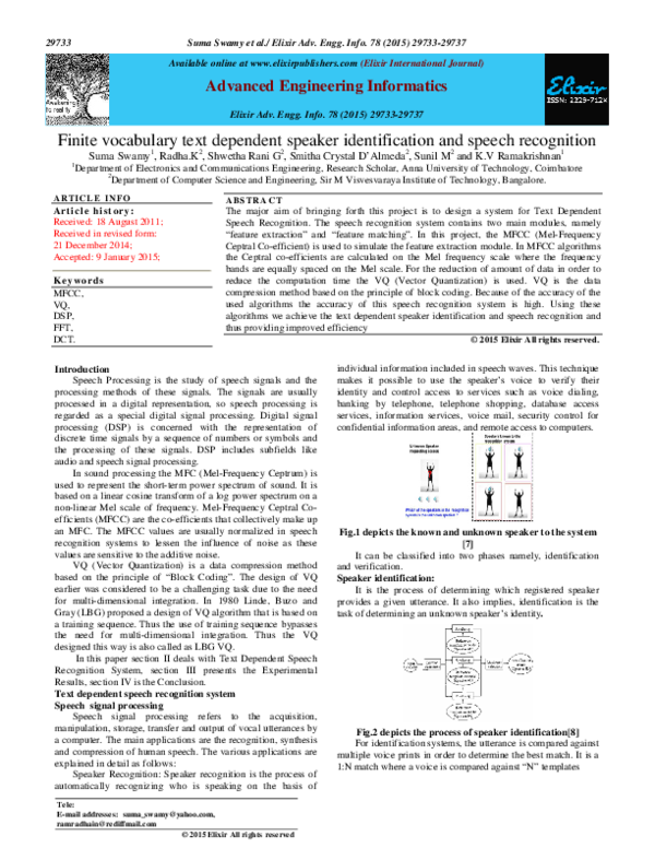 (PDF) Finite vocabulary text dependent speaker identification and ...