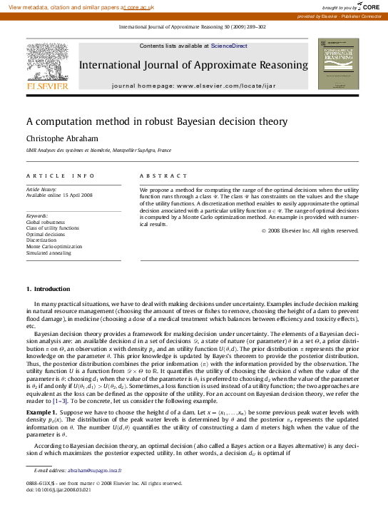 (PDF) A computation method in robust Bayesian decision theory