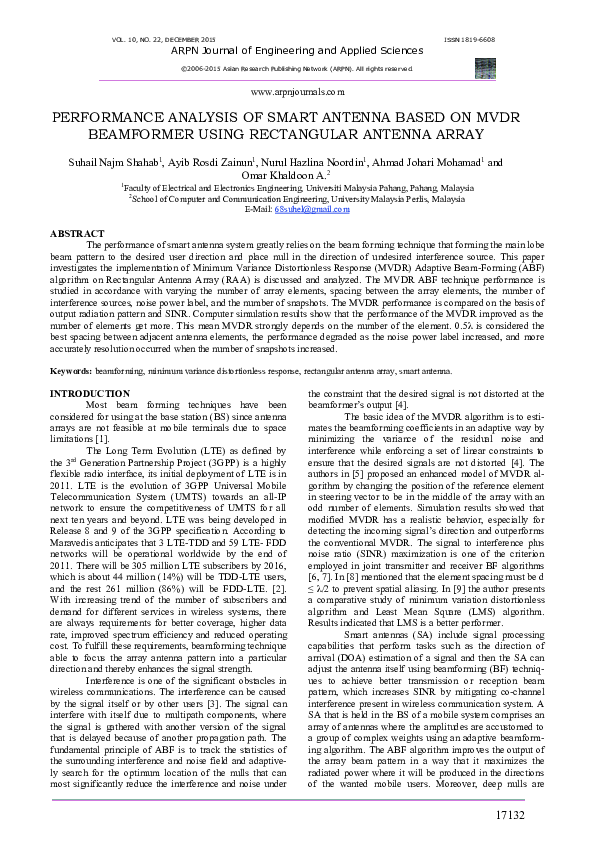 (PDF) Performance Analysis of Smart Antenna Based on MVDR Beamformer ...