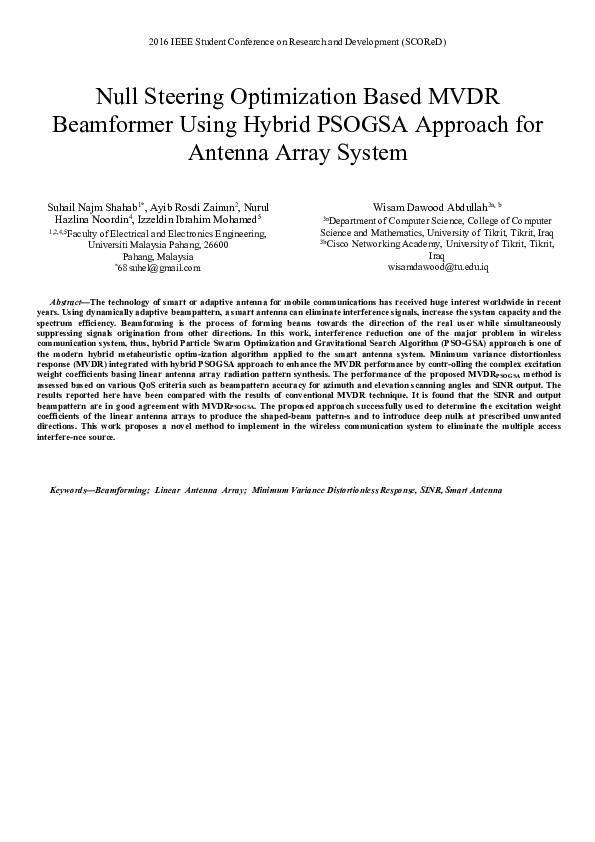 (PDF) Null steering Optimization based MVDR beamformer using hybrid ...