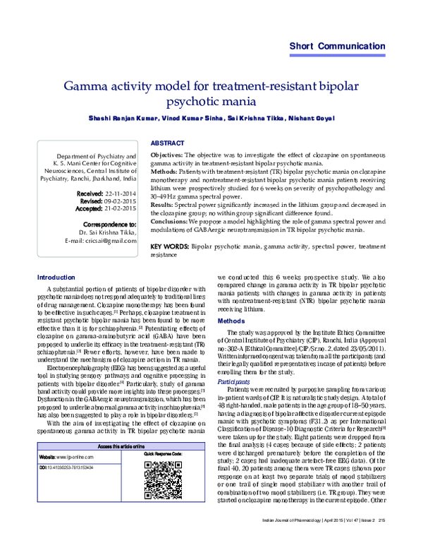 (PDF) Gamma activity model for treatment-resistant bipolar psychotic mania