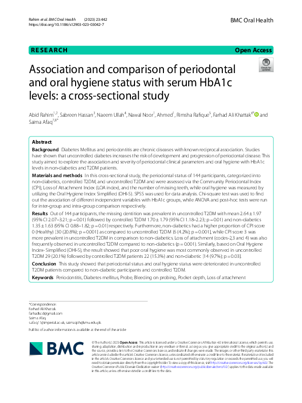 (PDF) Association and comparison of periodontal and oral hygiene status ...