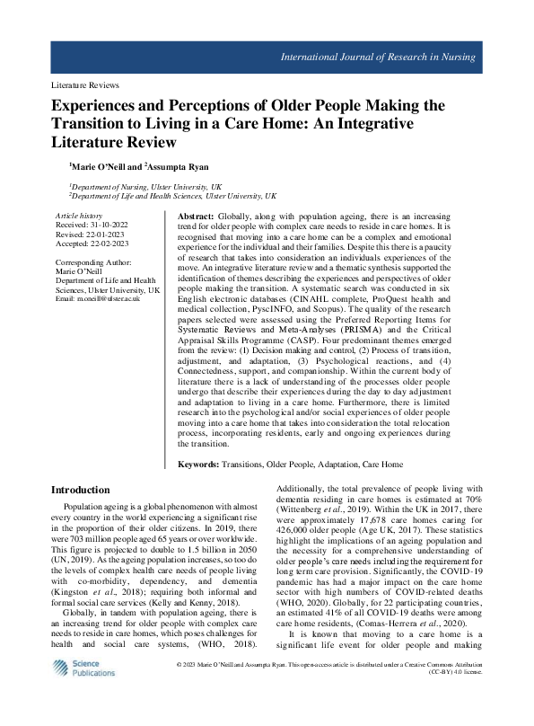 (PDF) Experiences and Perceptions of Older People Making the Transition ...