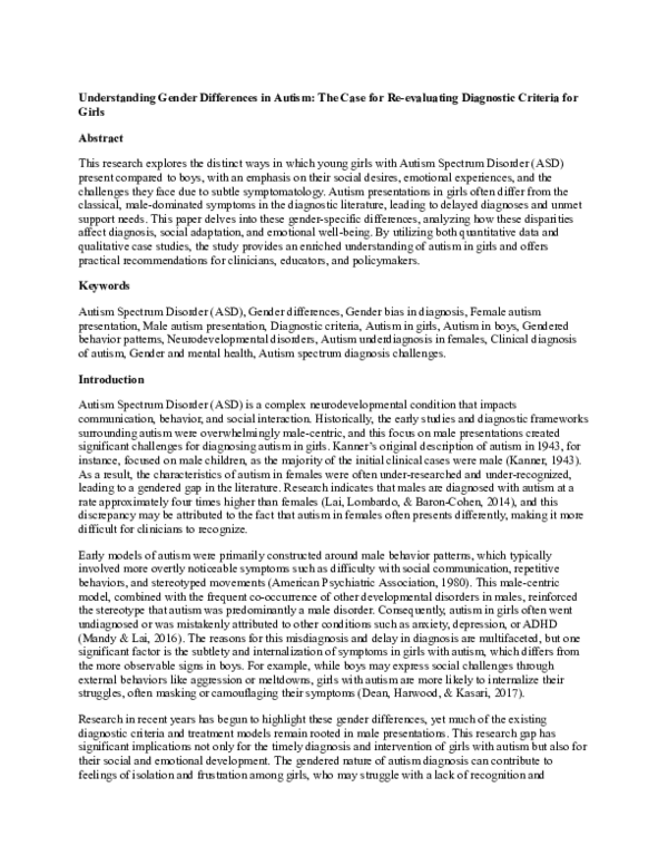 (PDF) Understanding Gender Differences in Autism The Case for Re ...