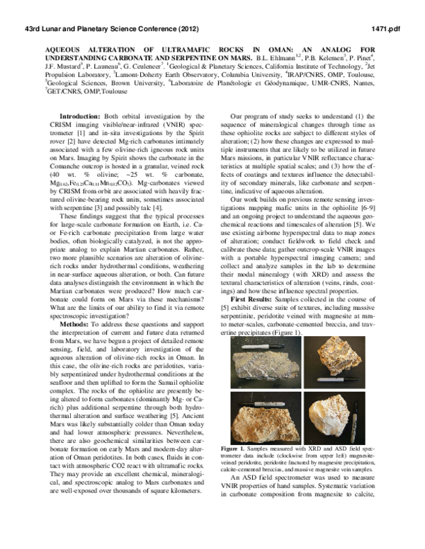 (PDF) Aqueous Alteration of Ultramafic Rocks in Oman: An Analog for ...