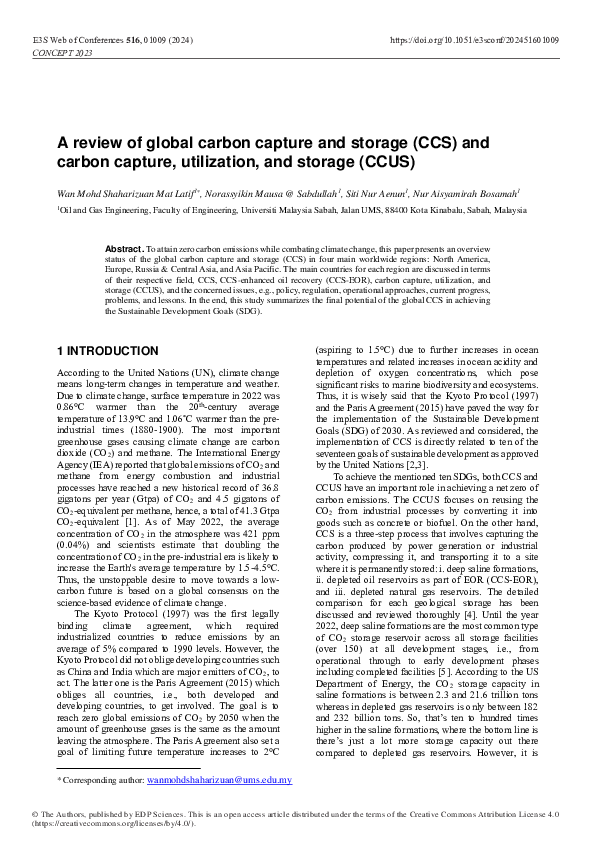 (PDF) A review of global carbon capture and storage (CCS) and carbon ...
