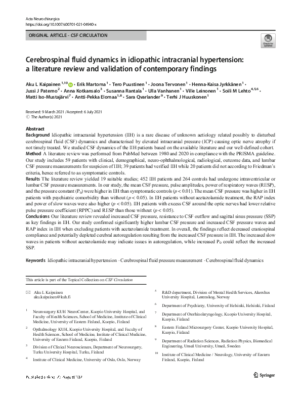 (PDF) Cerebrospinal fluid dynamics in idiopathic intracranial ...