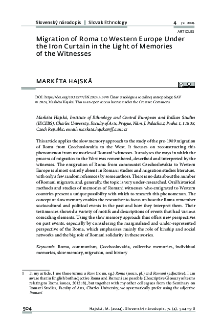 (PDF) Migration of Roma to Western Europe Under the Iron Curtain in the ...