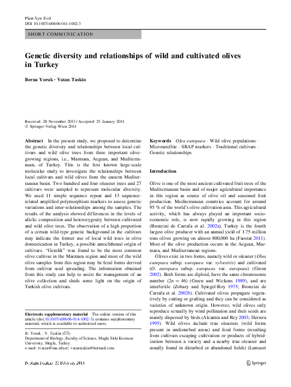 (PDF) Genetic diversity and relationships of wild and cultivated olives ...