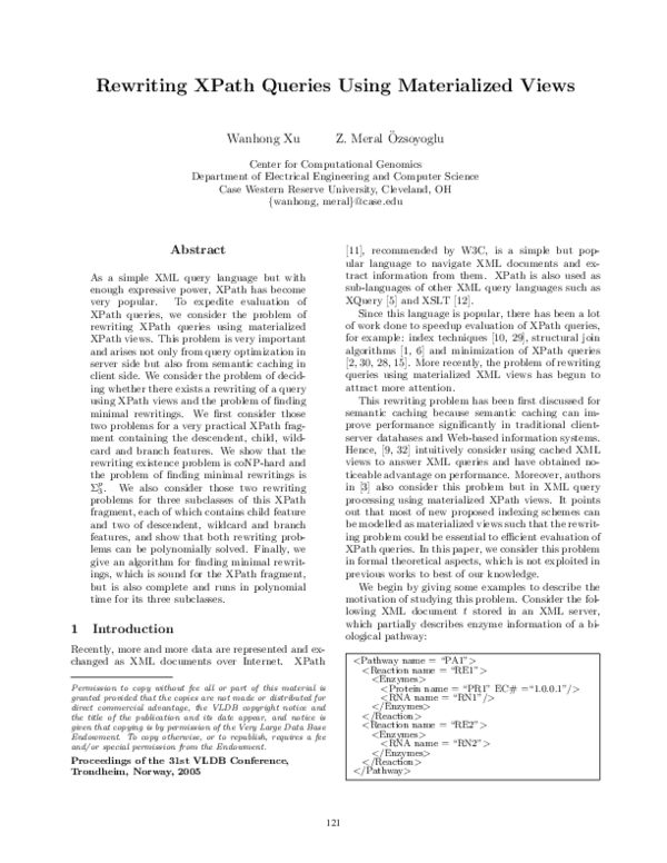 (PDF) Rewriting XPath queries using materialized views