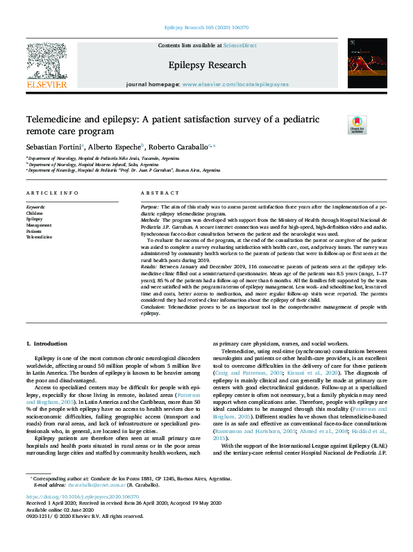 (PDF) Telemedicine and epilepsy: A patient satisfaction survey of a ...