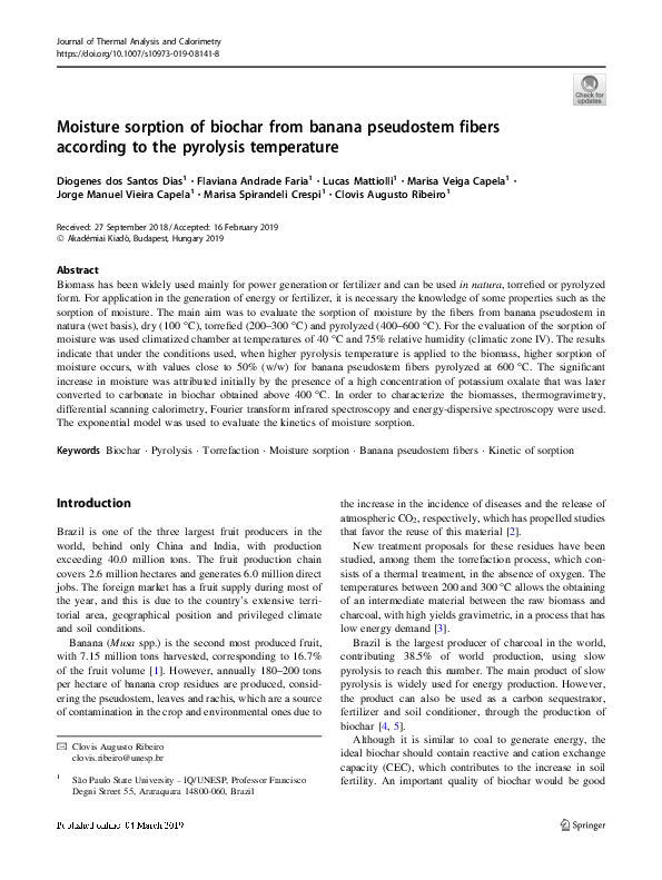 (PDF) Moisture sorption of biochar from banana pseudostem fibers ...