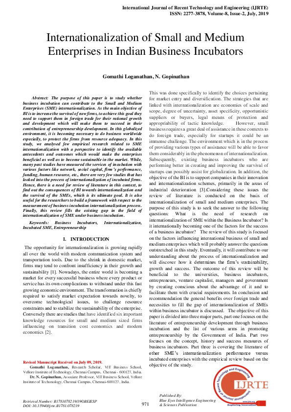 (PDF) Internationalization of Small and Medium Enterprises in Indian ...