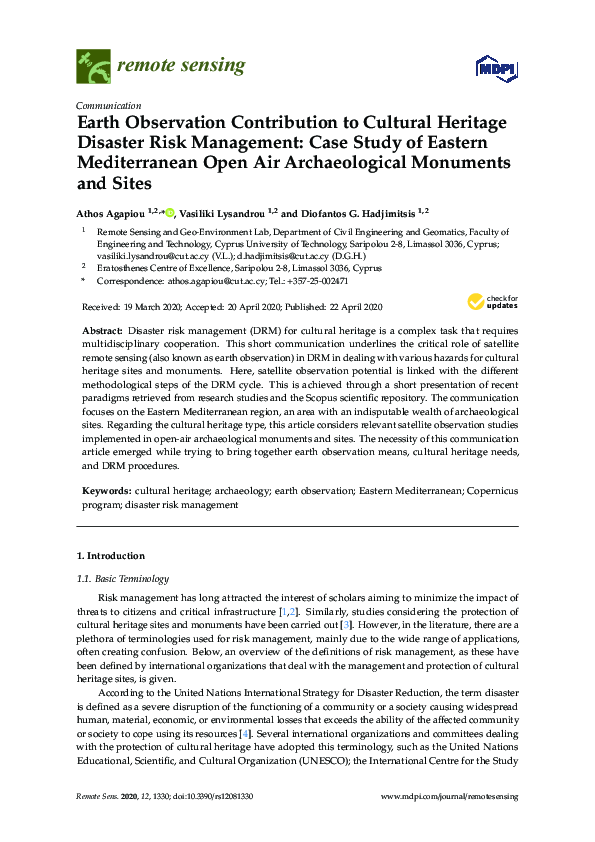 (PDF) Earth Observation Contribution to Cultural Heritage Disaster Risk ...