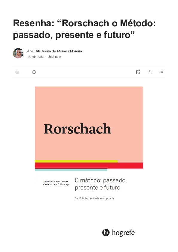 (PDF) Resenha “Rorschach, o Método: passado, presente e futuro”
