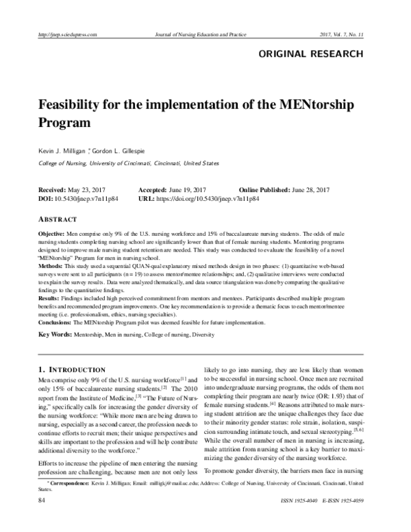 (PDF) Feasibility for the implementation of the MENtorship Program