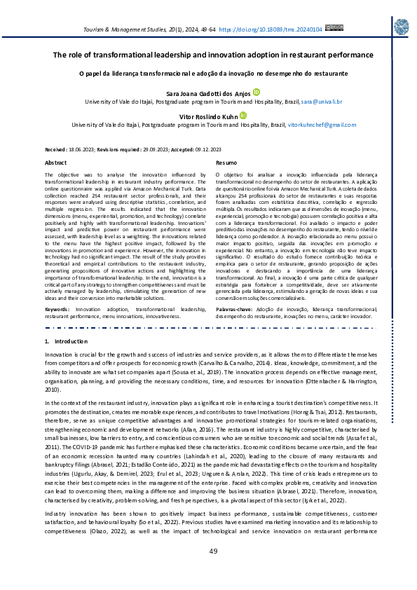(PDF) The role of transformational leadership and innovation adoption ...