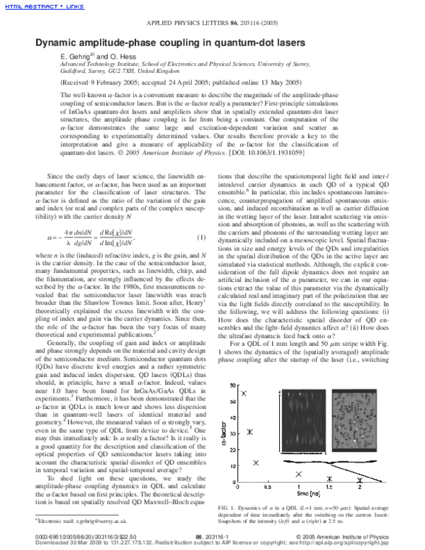 (PDF) Dynamic amplitude-phase coupling in quantum-dot lasers
