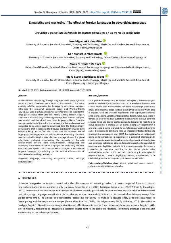 (PDF) Linguistics and marketing: The effect of foreign languages in ...
