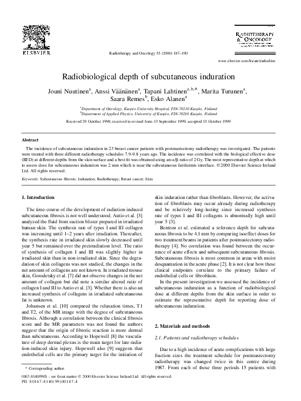 (PDF) Radiobiological depth of subcutaneous induration