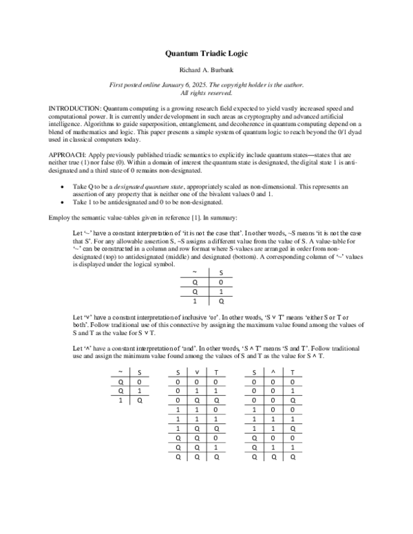 (PDF) Quantum Triadic Logic
