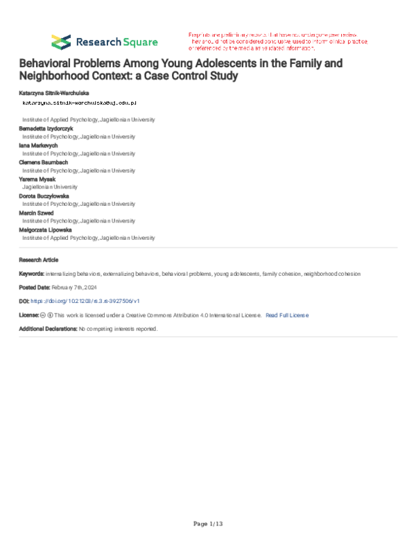 (PDF) Behavioral Problems Among Young Adolescents in the Family and ...