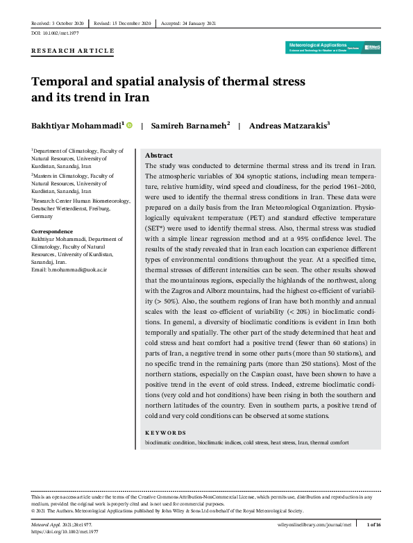 (PDF) Temporal and spatial analysis of thermal stress and its trend in Iran