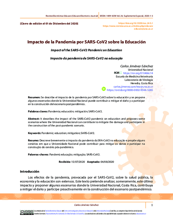 (PDF) Impacto de la Pandemia por SARS-CoV2 sobre la Educación