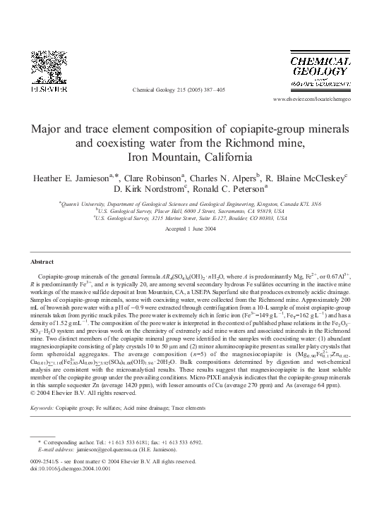 (PDF) Major and trace element composition of copiapite-group minerals ...
