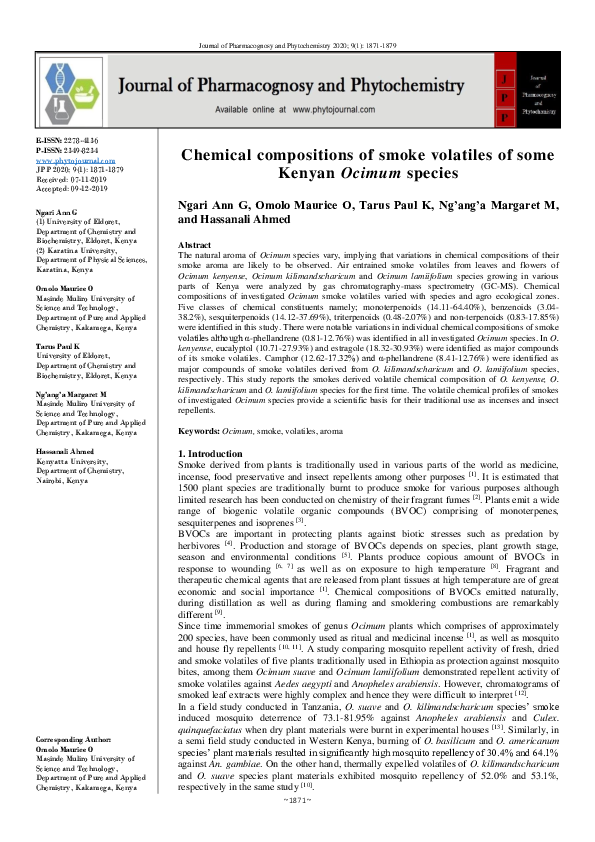 (PDF) Chemical compositions of smoke volatiles of some Kenyan Ocimum ...