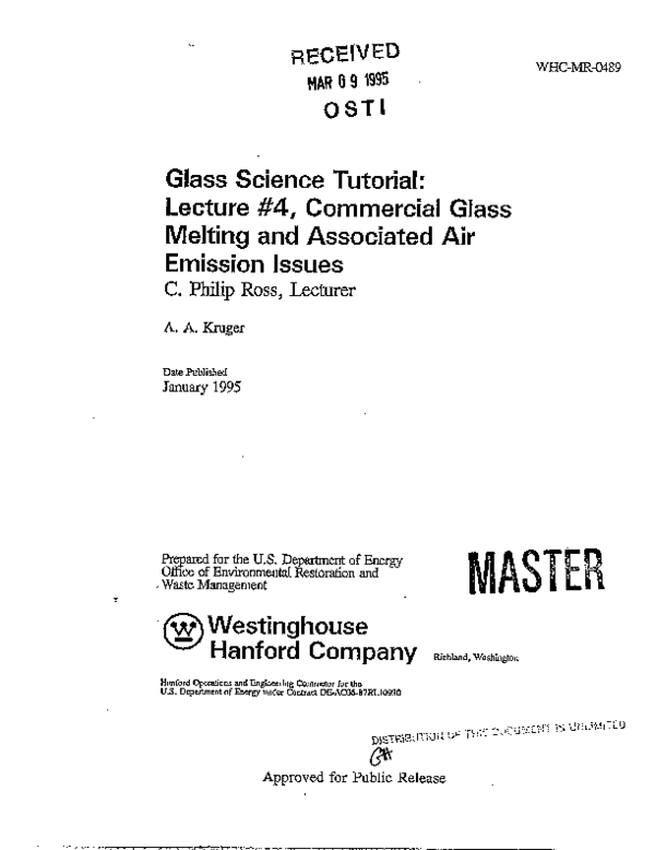 (PDF) Glass science tutorial: Lecture No. 4, commercial glass melting ...
