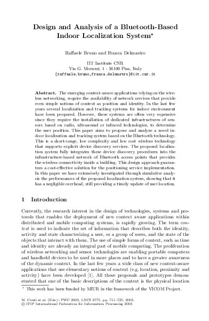 (PDF) Design and Analysis of a Bluetooth-Based Indoor Localization System