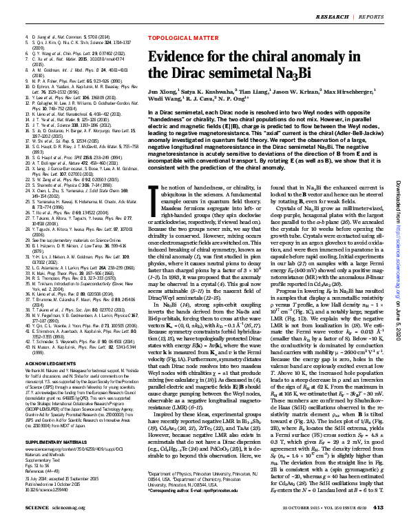 (PDF) Evidence for the chiral anomaly in the Dirac semimetal Na 3 Bi