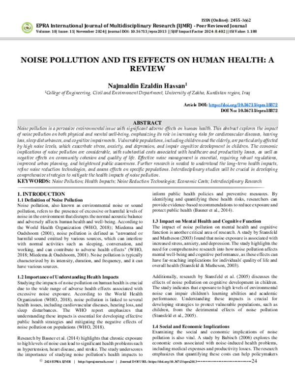 (PDF) NOISE POLLUTION AND ITS EFFECTS ON HUMAN HEALTH: A REVIEW