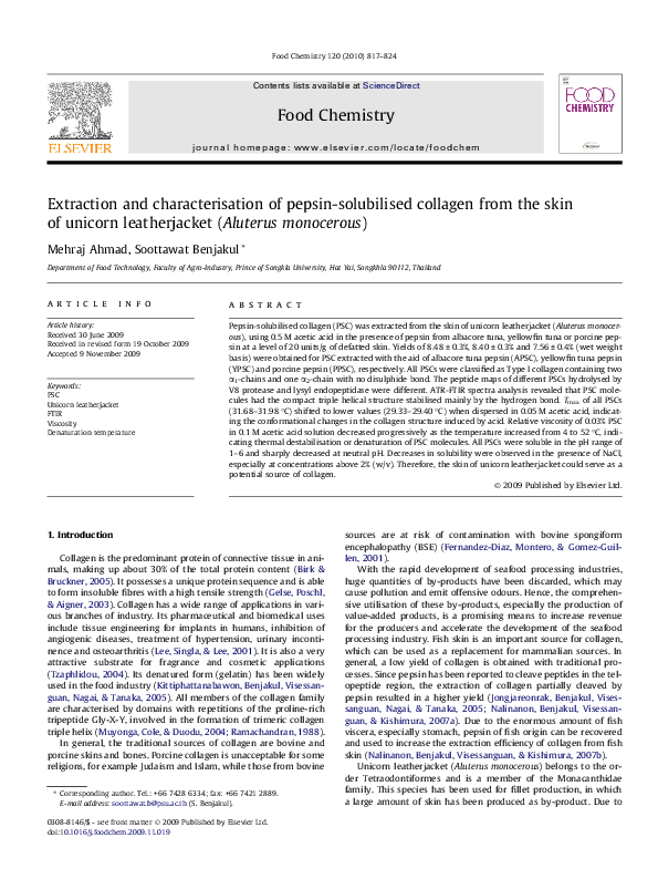 (PDF) Extraction and characterisation of pepsin-solubilised collagen ...