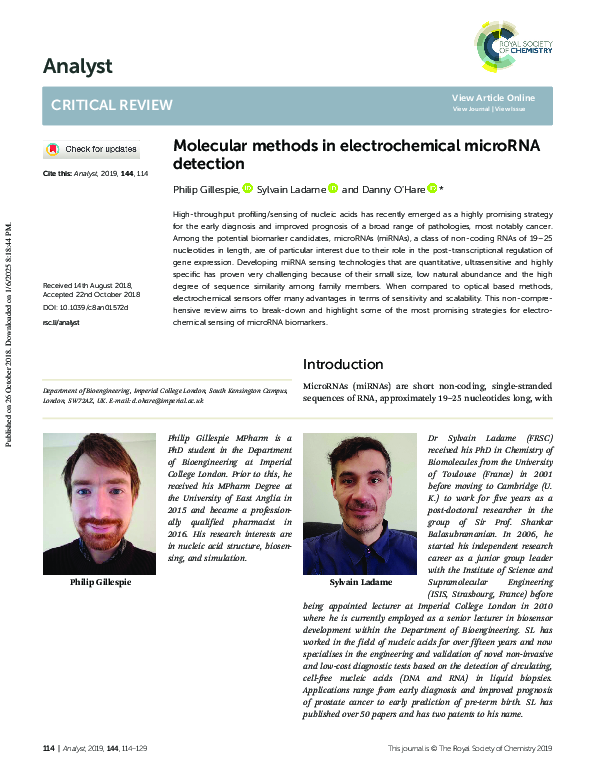 (PDF) Molecular methods in electrochemical microRNA detection