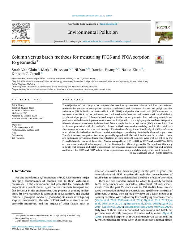 (PDF) Column versus batch methods for measuring PFOS and PFOA sorption ...